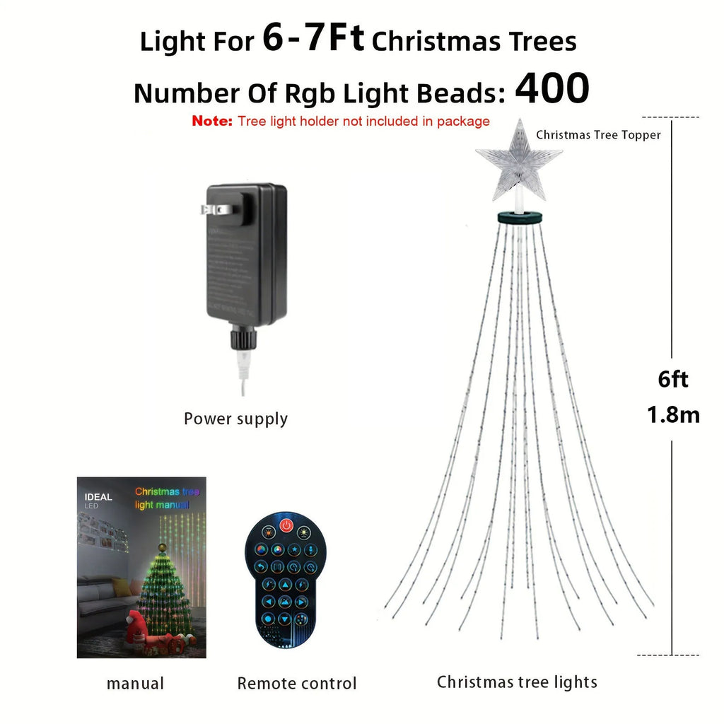 Luzes de Natal de 7,87 pés com 400 LEDs, Luzes de Cordão LED RGB Inteligentes IP68 para Decoração de Feriados em Árvores Internas e Externas com Controle por Aplicativo