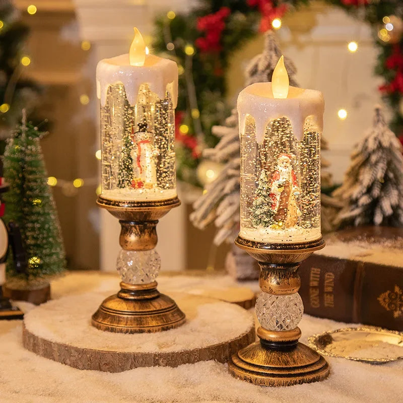 Crystal Snow Candles Lights para Decorações de Natal, Scene Layout, Holiday Gifts, Children's Birthday Gifts
