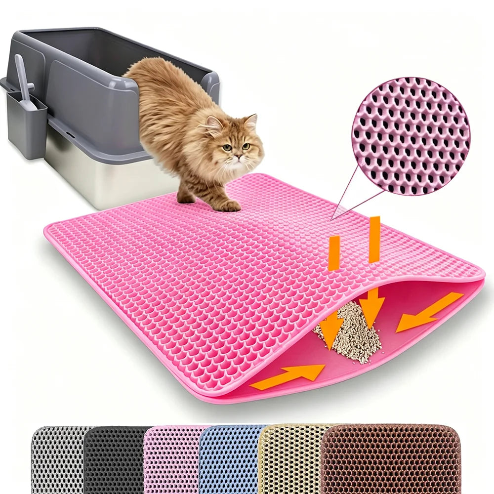 Tapete de areia para gatos, camada dupla, antiderrapante, grande, caixa de areia para animais de estimação, resistente ao desgaste, à prova d'água, antiderrapante, tapete de areia para gatos