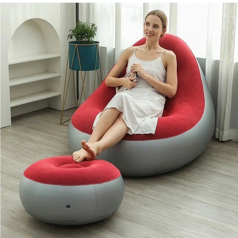 Lazy inflatable sofa recliner, single thickened flocking, outdoor camping beach home leisure, portable living room balcony sofa
