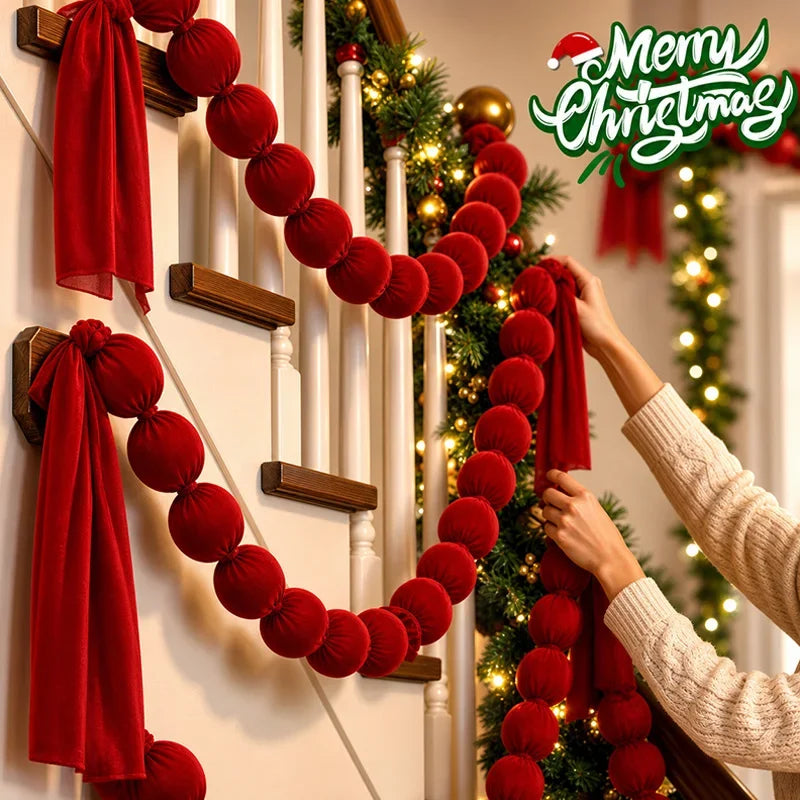 Guirlanda de bolas de Natal para pendurar, bolas de tecido vermelho, cordão para decoração de árvore de Natal, decoração para pendurar na janela, bolas de tecido macio e suave, artigos para festas.