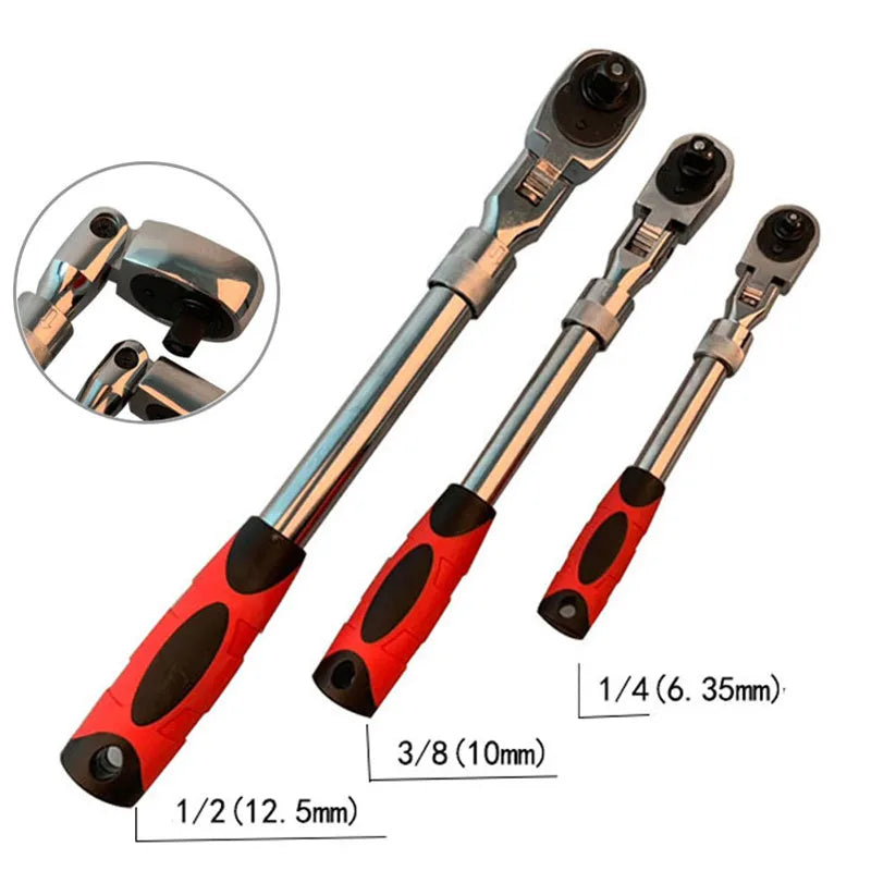 1/4 1/2 chave catraca 3/8 telescópica 72 dentes chave de soquete 180° chave de cabeça móvel ferramentas de oficina mecânica para carro