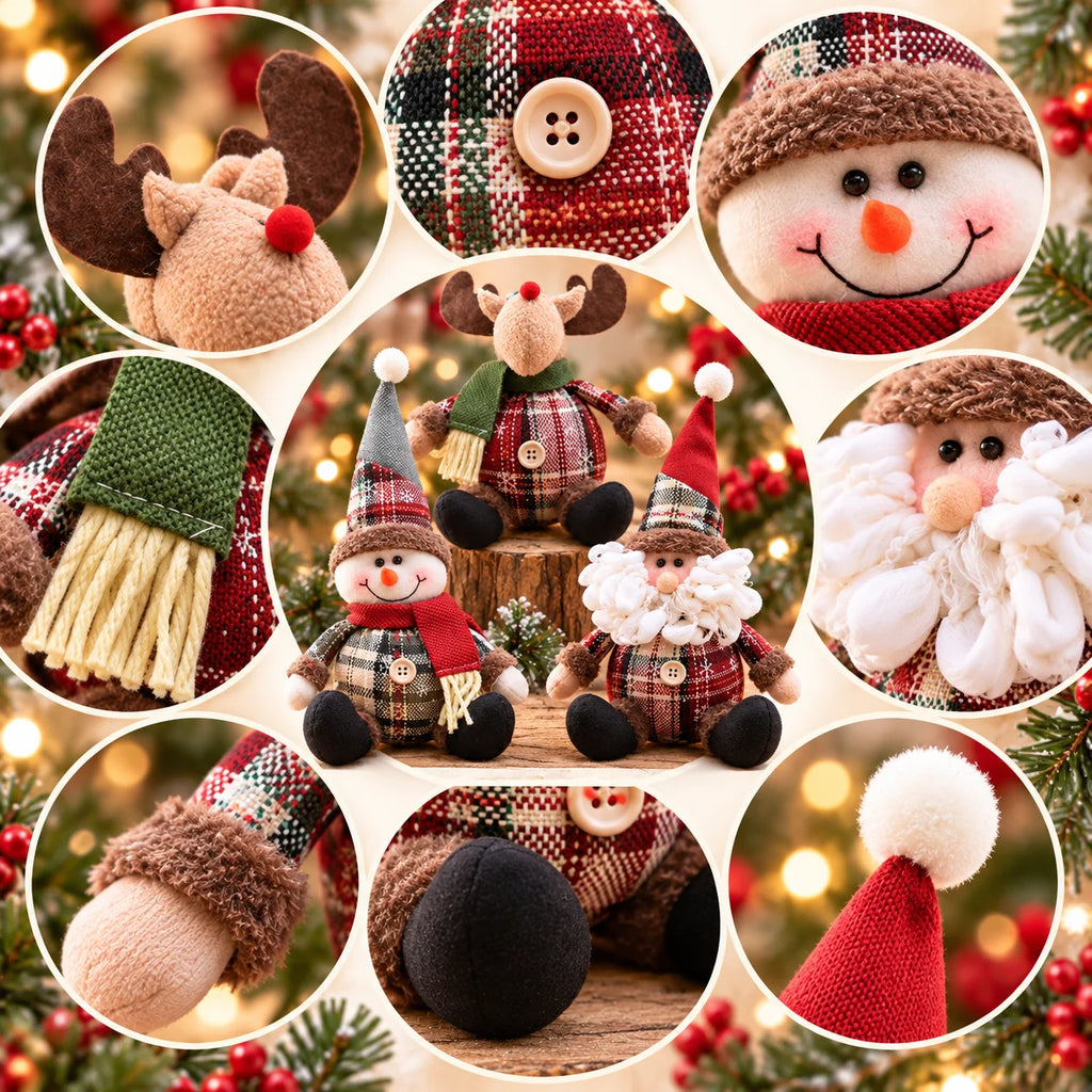 Bonecos de Natal para decoração de árvores, incluindo o Papai Noel, o boneco de neve e as figuras de renas, para decoração de casa, presentes de aniversário e para celebrar o Natal.