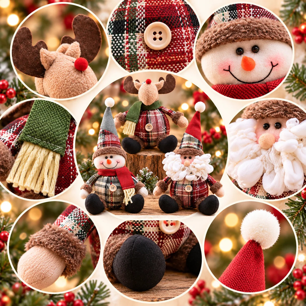 Bonecos de Natal para decoração de árvores, incluindo o Papai Noel, o boneco de neve e as figuras de renas, para decoração de casa, presentes de aniversário e para celebrar o Natal.