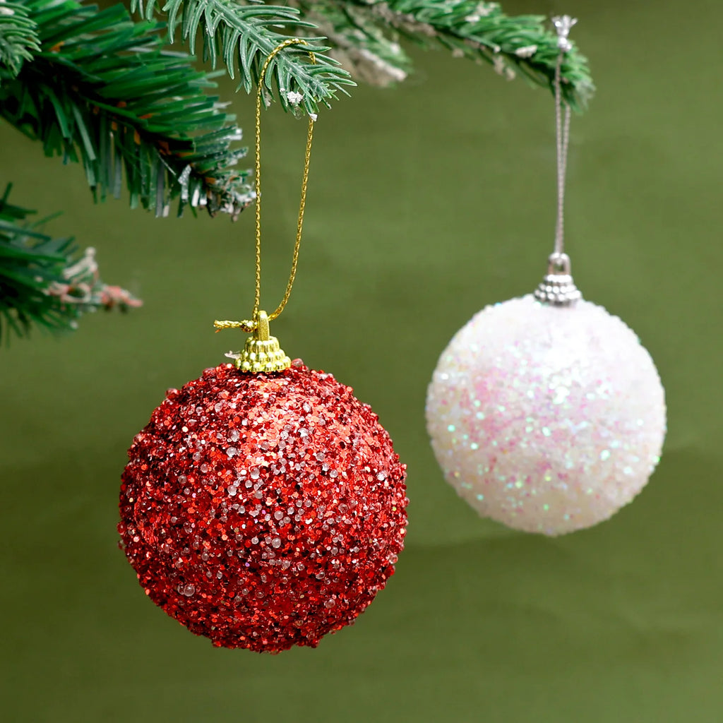 6/30 pçs glitter champanhe branco vermelho bolas de natal ornamentos espumante árvore de natal pendurado bola pingentes decoração de festa de ano novo