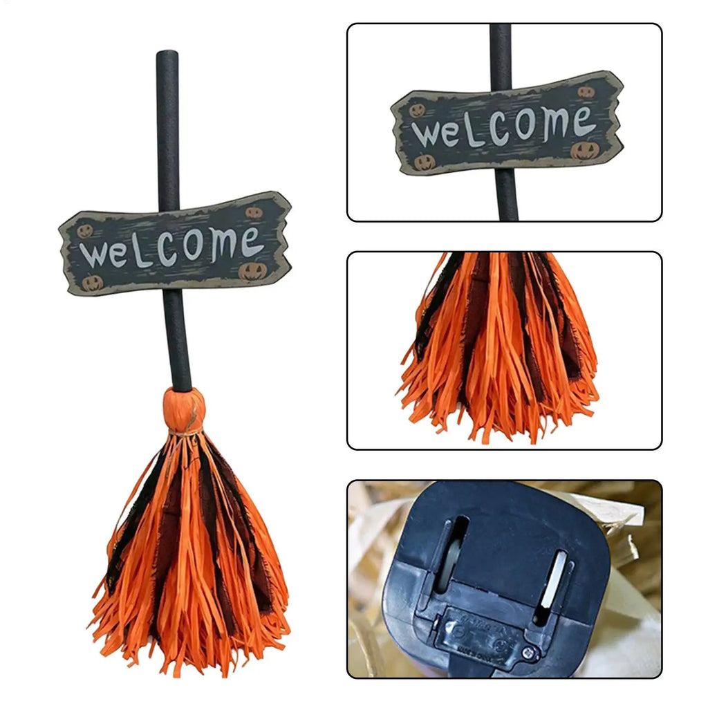 Vassoura de Bruxa Animada para Decoração de Halloween com Sensor de Movimento, Iluminação e Efeito Flutuante, Adereço Assustador e Dançante para Casa Assombrada