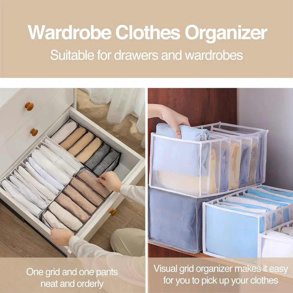 Organizador de Roupas para Armário, 7 Compartimentos, Organizador de Armário Portátil Lavável, Caixa de Armazenamento com Separação em Malha, Organizador de Gavetas Dobrável