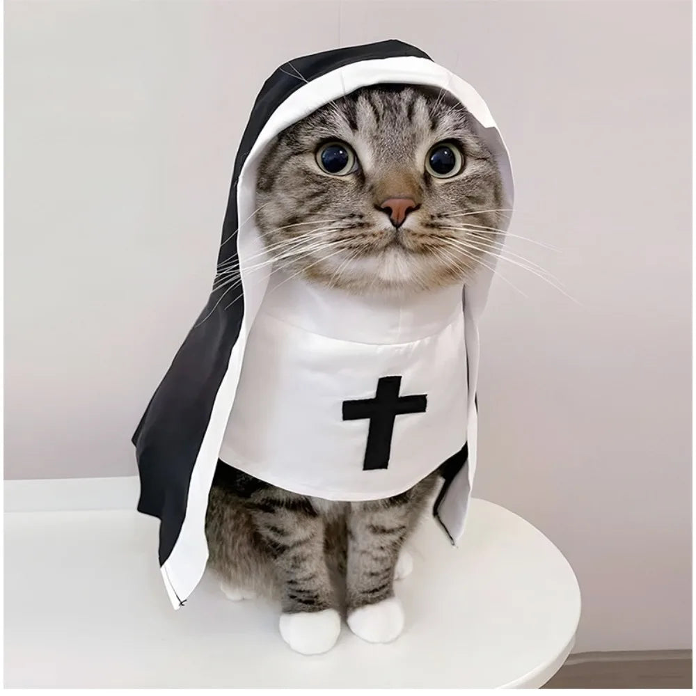Fantasia de freira para gatos e cães, roupa religiosa engraçada para animais de estimação, fantasia de cosplay para Halloween, adereços para festas.