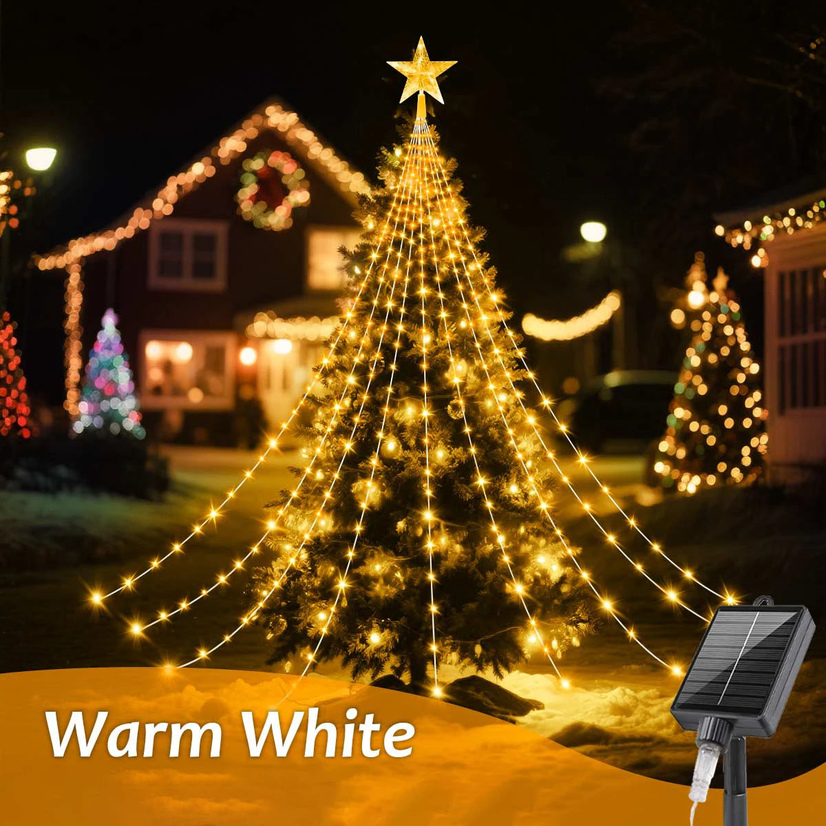 Luzes de Natal Solares para Exterior, 8 Modos, Luzes LED em Forma de Pentagrama de 2/3M, Cordão à Prova d'Água para Decoração de Festas no Quintal