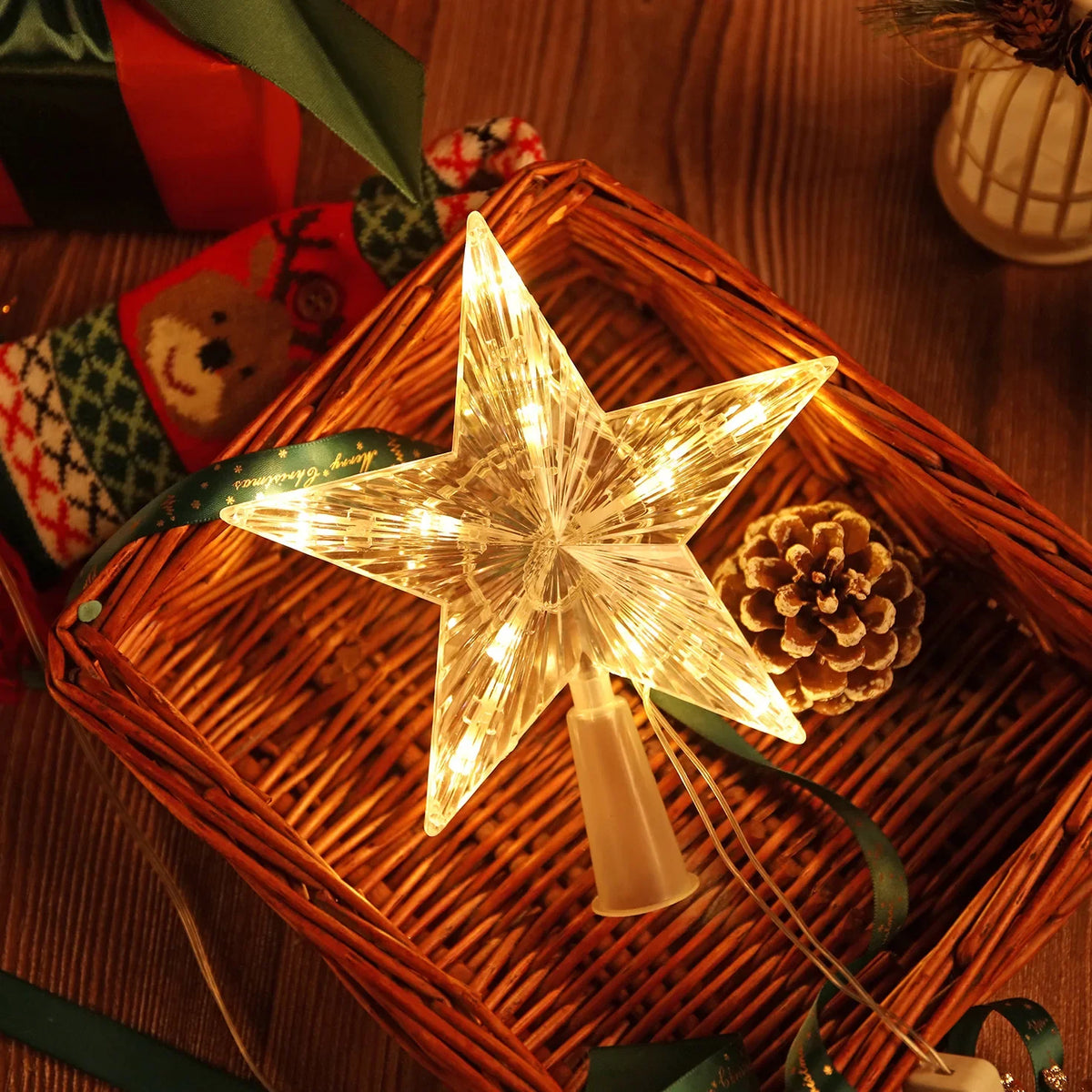 Estrela de topo para árvore de Natal, luminária estrela brilhante, decoração de Natal, artigos para festas em casa, enfeite de Natal, presente.