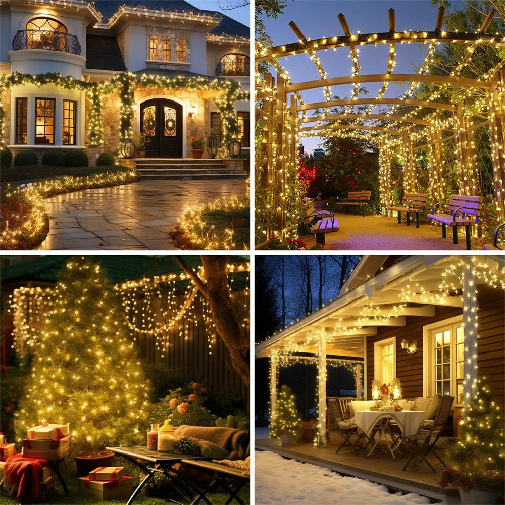 Luzes de corda LED ao ar livre para decoração de férias, luzes de Natal, guirlanda de casamento, 220V, UE, 20m, 10m