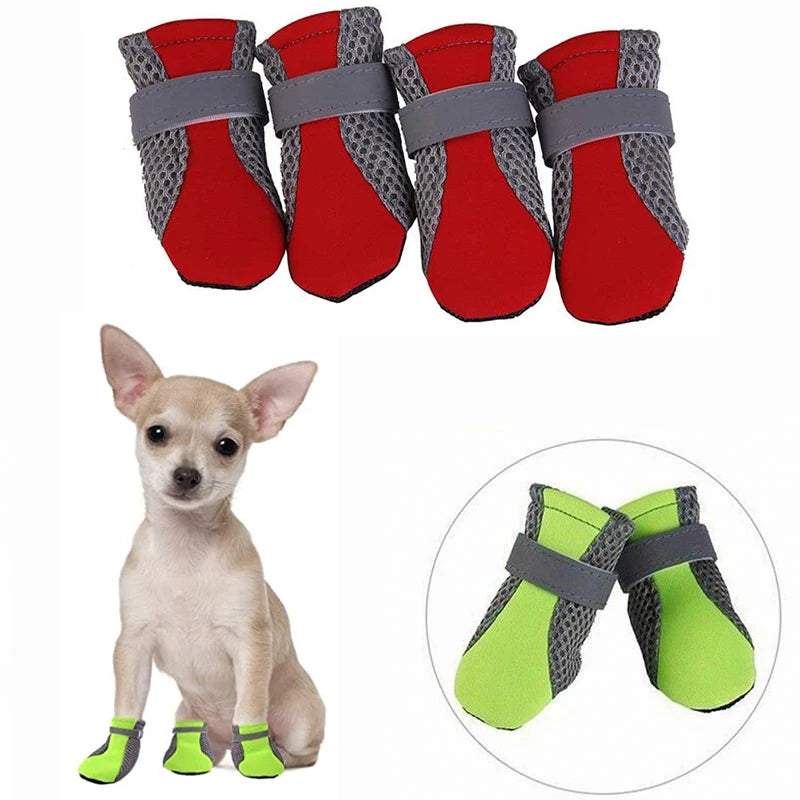 Sapatos para cães de estimação, respirável, à prova d'água, rede de caminhada ao ar livre, macio, verão, botas reflexivas seguras noturnas para cães pequenos e médios