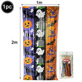 Cortina de Franjas Metalizadas de Halloween, Guirlanda de Enfeites, Painel de Fundo para Fotos com Estampas de Abóbora, Fantasma, Morcego e Boo, Decorações Suspensas para Portas e Paredes de Festa de Halloween