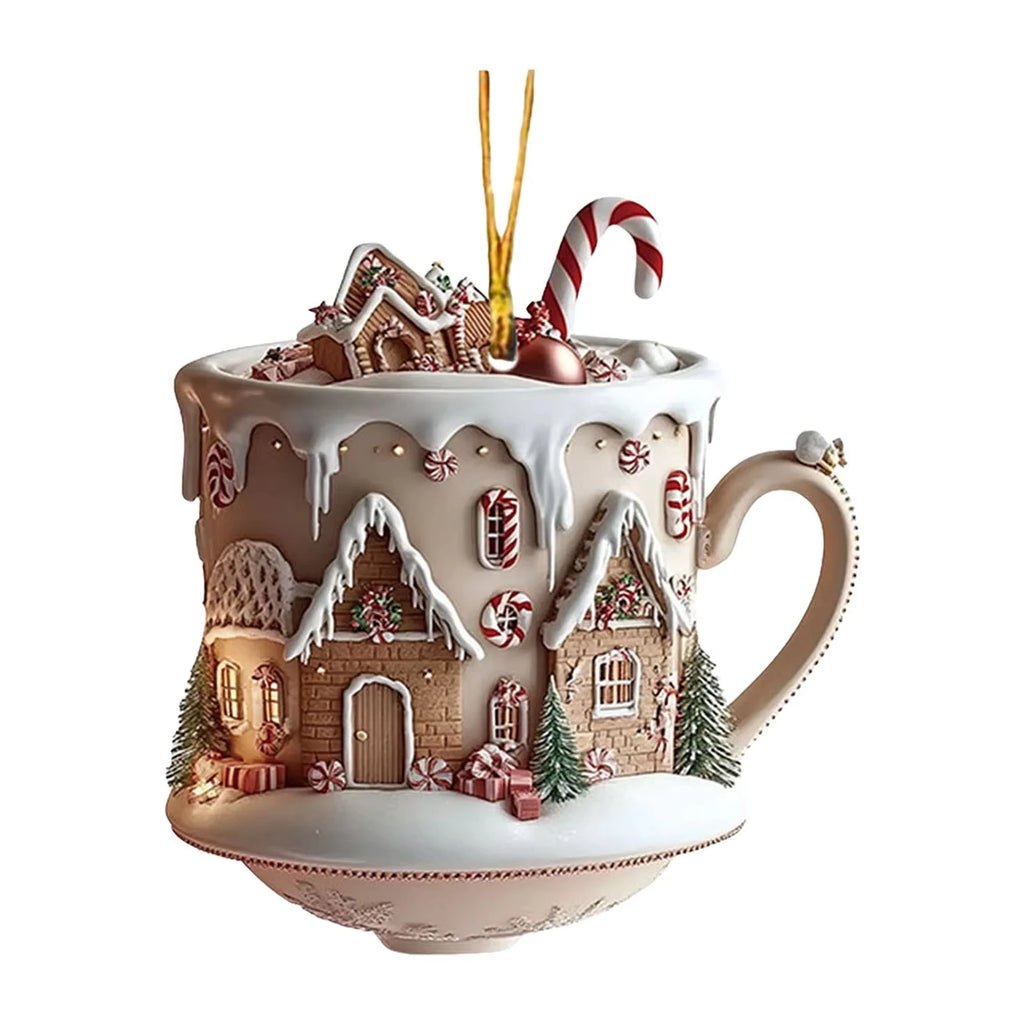 Decorações de árvore de natal 2d acrílico plano casa quente pequena xícara de café pendurado pingente ornamentos ano novo decoração de festa em casa
