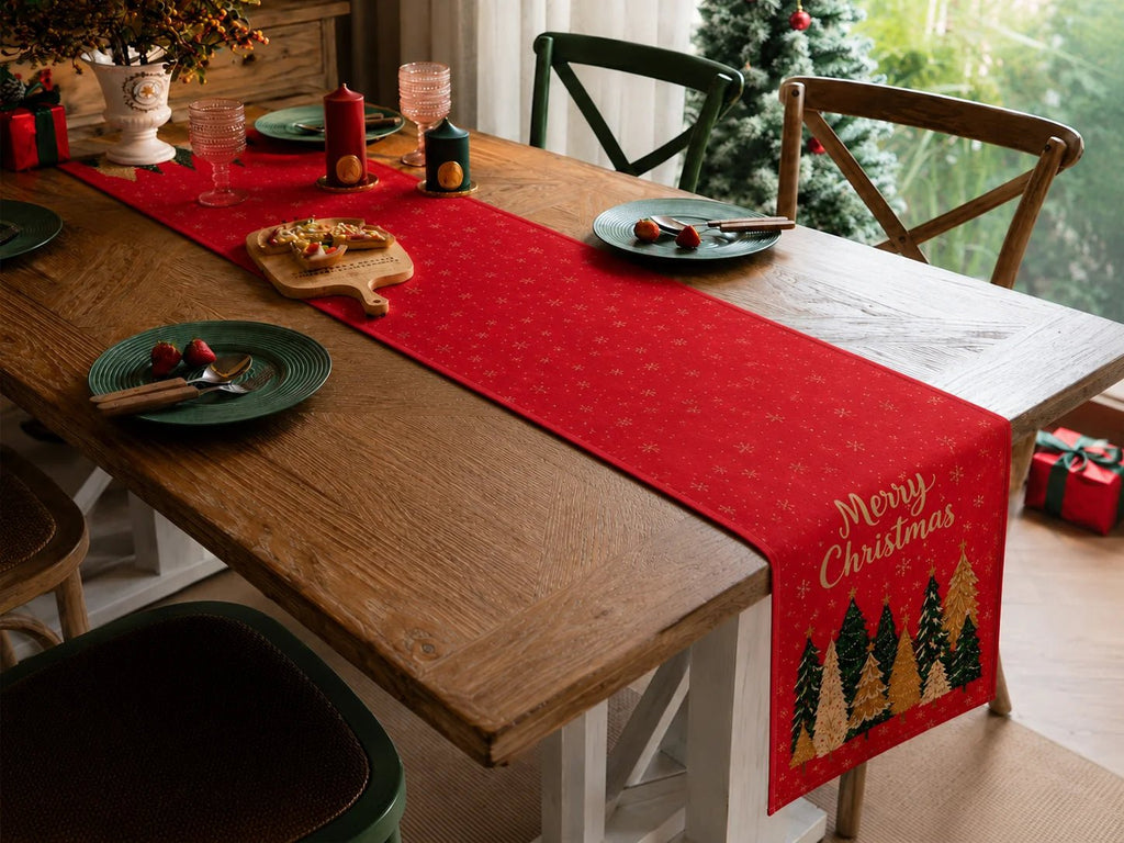 Caminho de Mesa com Tema de Árvore de Natal, Decoração Festiva de Mesa, Adequado para Festas de Natal de Inverno, Decoração de Casa para as Festas, Presente de Natal