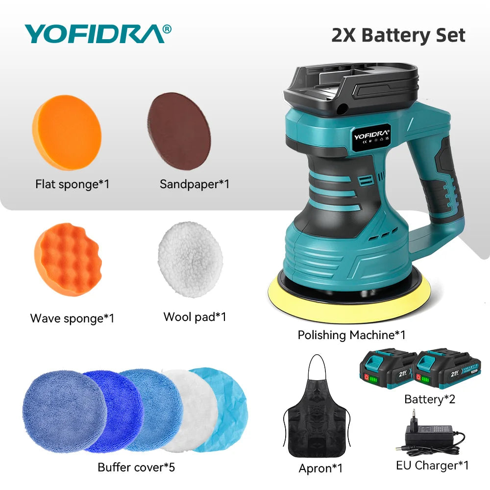 Polidora Automotiva Sem Fio YOFIDRA com 8 Velocidades Ajustáveis, Ferramenta Elétrica para Polimento, Lixamento e Selagem, Compatível com Bateria Makita 18-21V