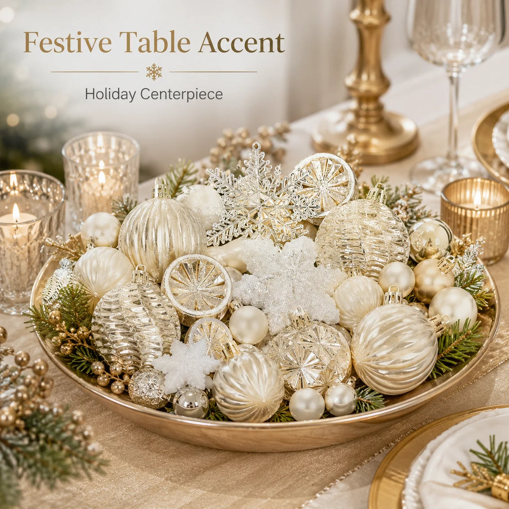 Conjunto de 40 Decorações de Natal em Ouro Champanhe e Branco, Decorações para Árvore de Natal, Adequado para Casamentos e Natal