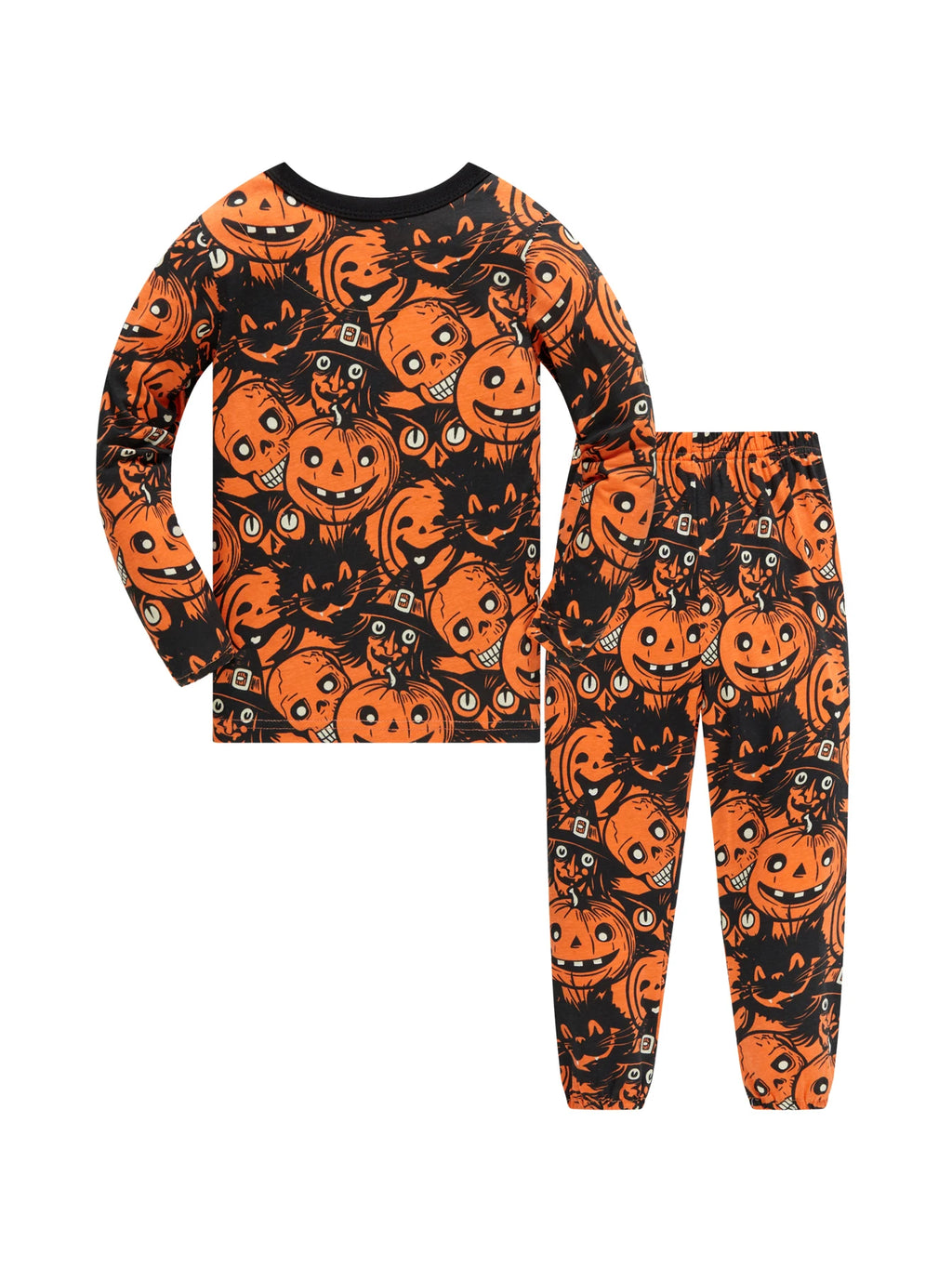 Pijamas de Halloween para crianças com estampa de abóbora 100% algodão conjunto de pijama macio meninos meninas 1-8 anos roupa de dormir de manga comprida