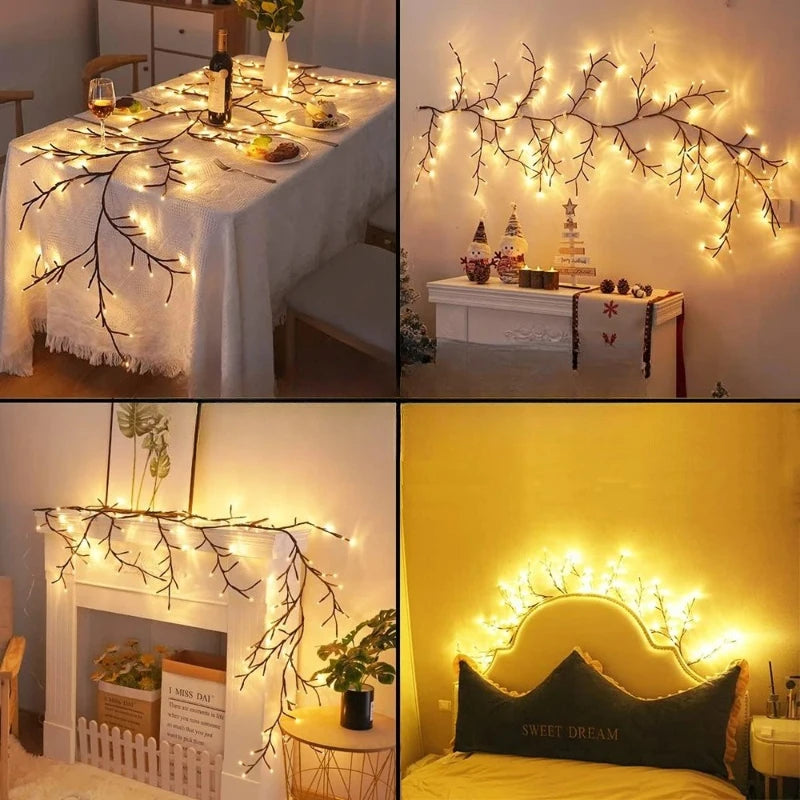 Luzes LED Flexíveis em Formato de Galho de Salgueiro com 96 LEDs, Lâmpada de Árvore de Bétula, 8 Modos de Iluminação para Decoração de Natal e Ação de Graças, Luz de Ambiente