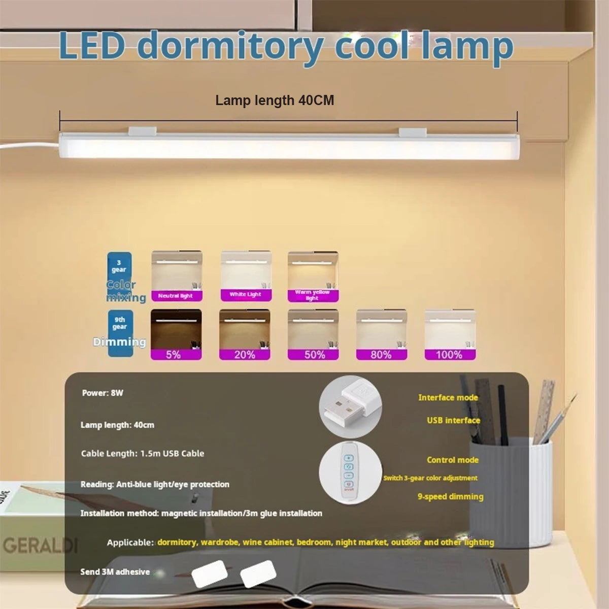 Led luz tubo leitura lâmpada aprendizagem 3colors levou noite com plug USB magnético 20cm-50cm tira dimmable bar mesa armário ao lado da cama Kasa & Pet