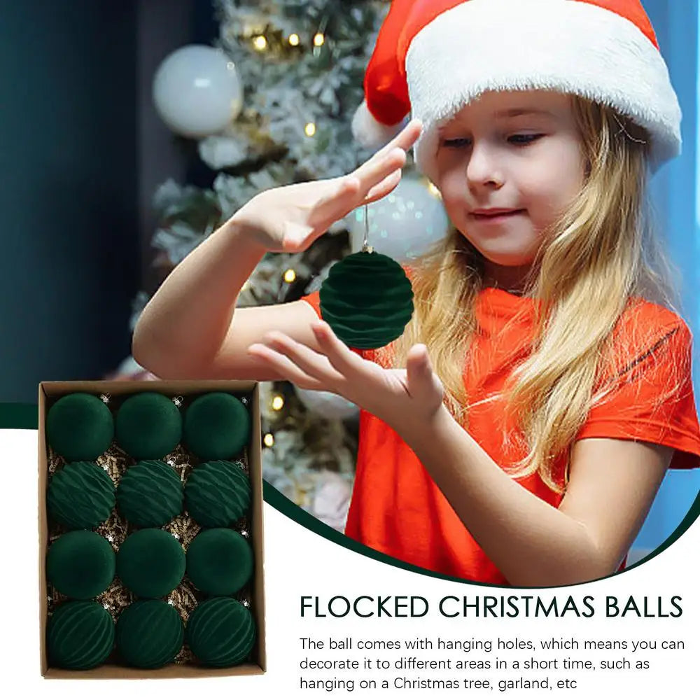Bolas de natal de veludo 12 unidades/caixa bolas de árvore flocadas pingente ornamentos design luxuoso decoração para decorações de natal
