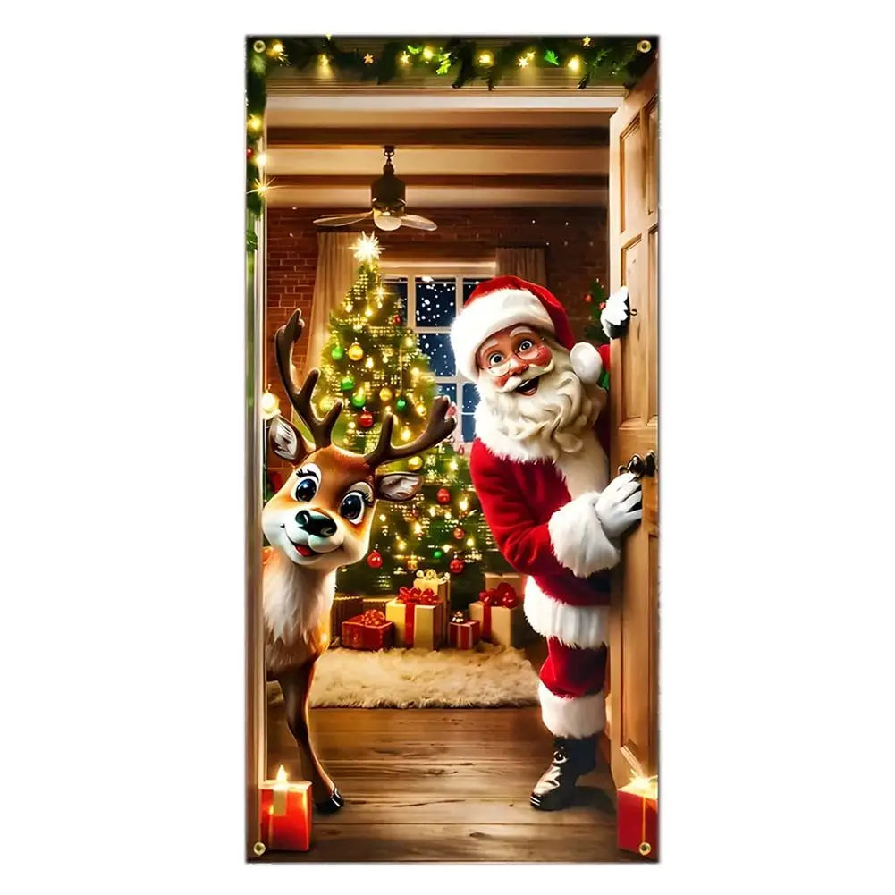 Decorações para cobrir a porta no Natal, banner com tema de Papai Noel e presentes, painel decorativo para a varanda, banner para a porta da frente, artigos para festas com tema de casa de campo.