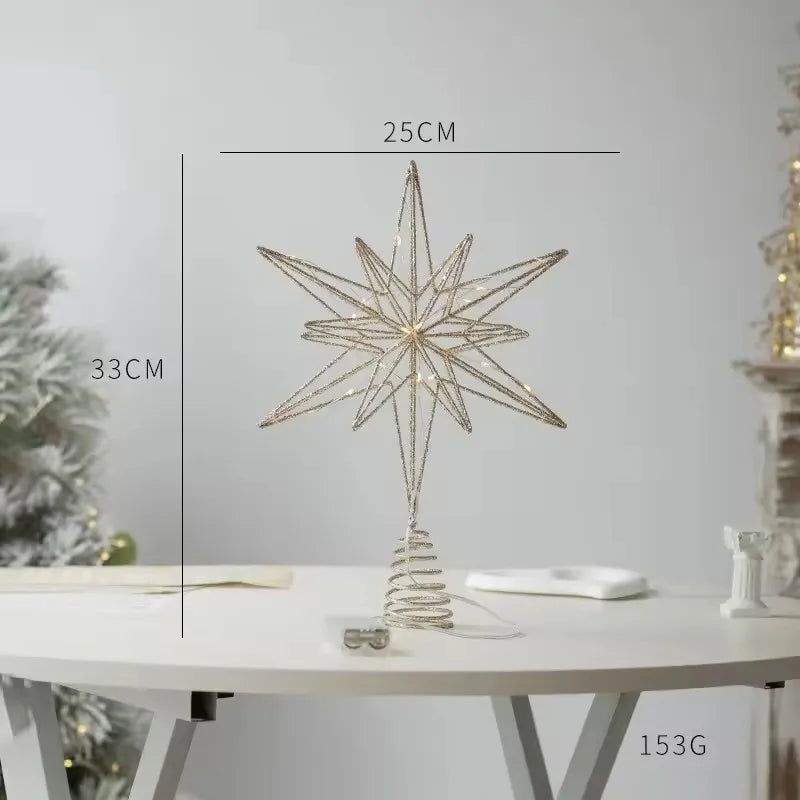 Estrela para Topo de Árvore de Natal com Luzes LED, Enfeites Criativos com Luzes LED e Glitter, Decoração de Árvore de Natal para Festas