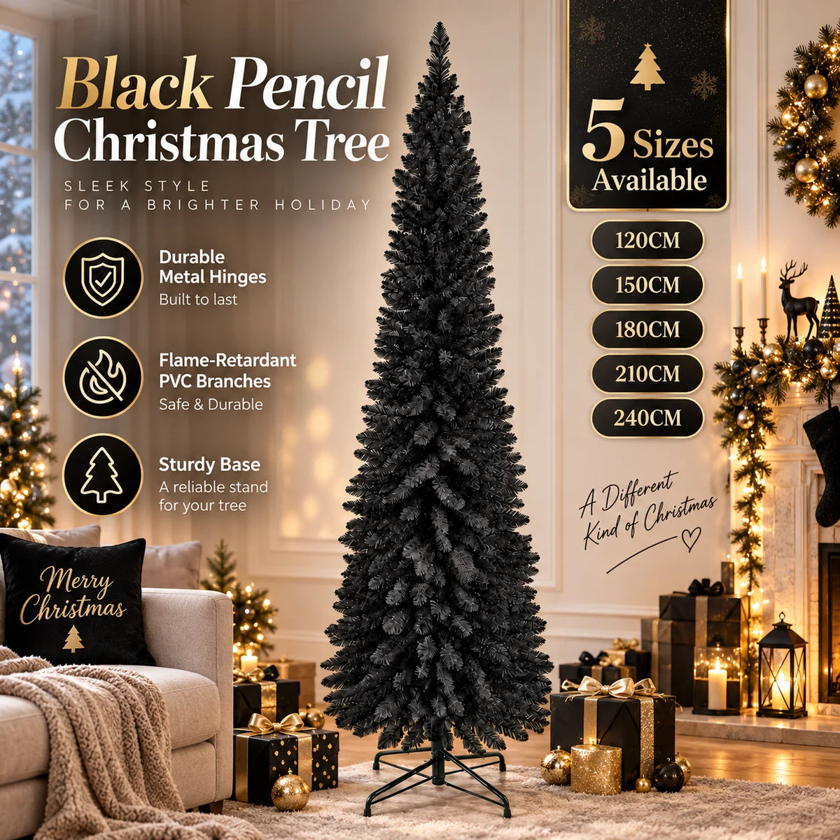 Árvore de Natal artificial preta, árvore decorativa para o Halloween, ideal para casa, escritório ou festas