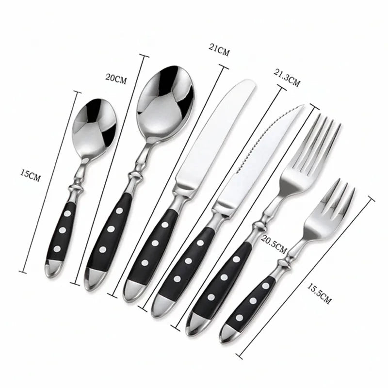 Clássico elegante conjunto de talheres de aço inoxidável garfo colher faca completa jantar garfo bife faca colher de chá criativo conjunto de louça
