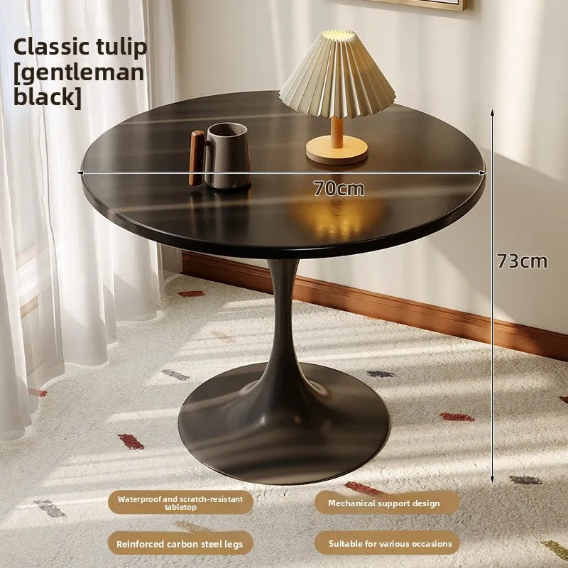 Mesa redonda, mesa de jantar de madeira para uso doméstico, mesa lateral, mesa de café para negociações, mesa redonda para café, base de metal em aço carbono