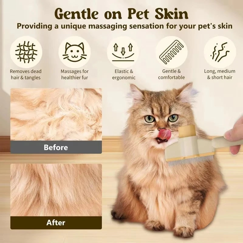 Escova para Gatos e Cães com Botão de Limpeza Automática, Removedor de Pelos, Escova de Massagem para Higiene de Animais de Estimação