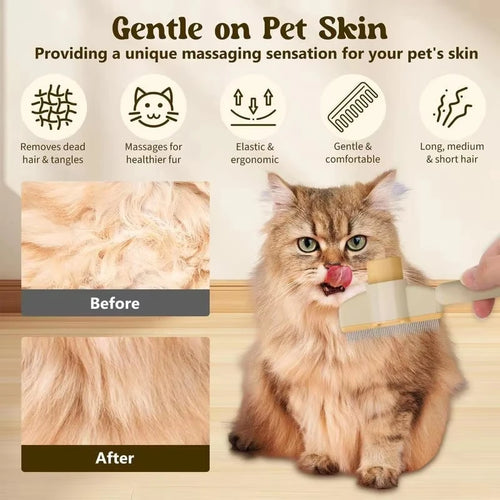 Escova para Gatos e Cães com Botão de Limpeza Automática, Removedor de Pelos, Escova de Massagem para Higiene de Animais de Estimação