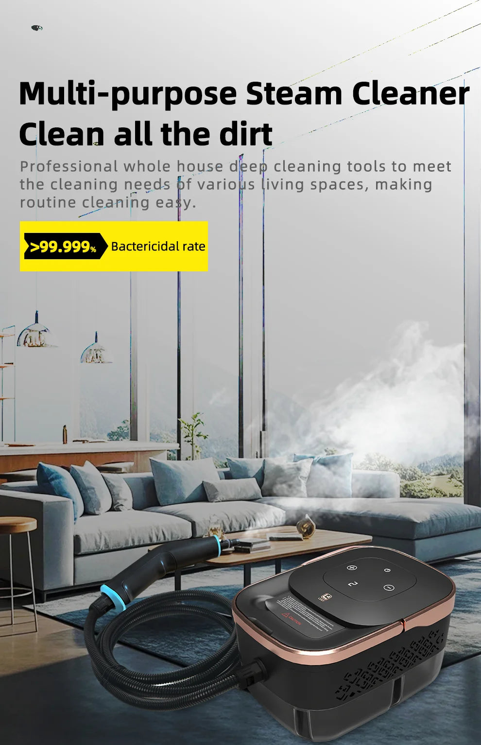 Limpador a vapor portátil de alta temperatura de 2500W para limpeza de ar condicionado, exaustor de cozinha, carro, piso e muito mais.