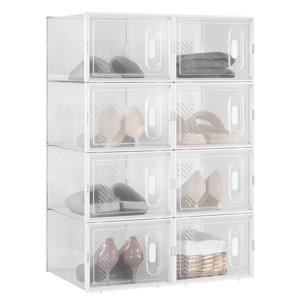 WOLTU 8/12/18PCS Caixas de sapato empilháveis Modular DIY Sapateira Cubos de sapato dobráveis de plástico transparente para corredor sala de estar