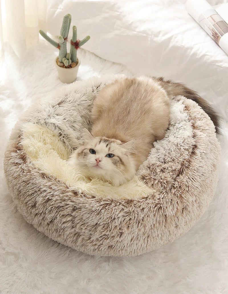 Cama macia quente do animal de estimação do luxuoso com tampa, ninho redondo do sono, caverna para cães pequenos, colchão do gato, gatinho