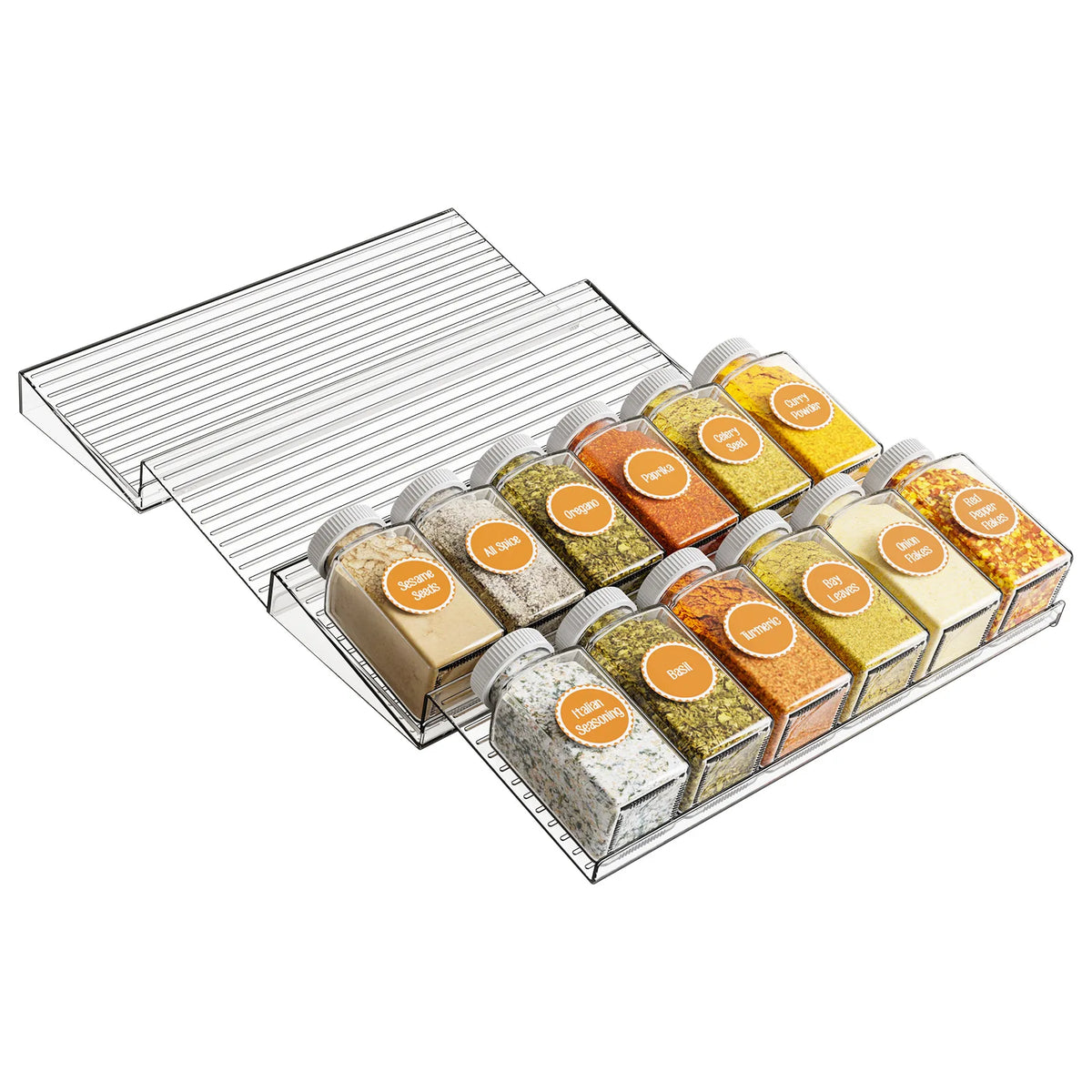 Organizador de gaveta de especiarias expansível, 2 peças, armazenamento de cozinha de plástico-organizador durável que economiza espaço para armários, bancadas