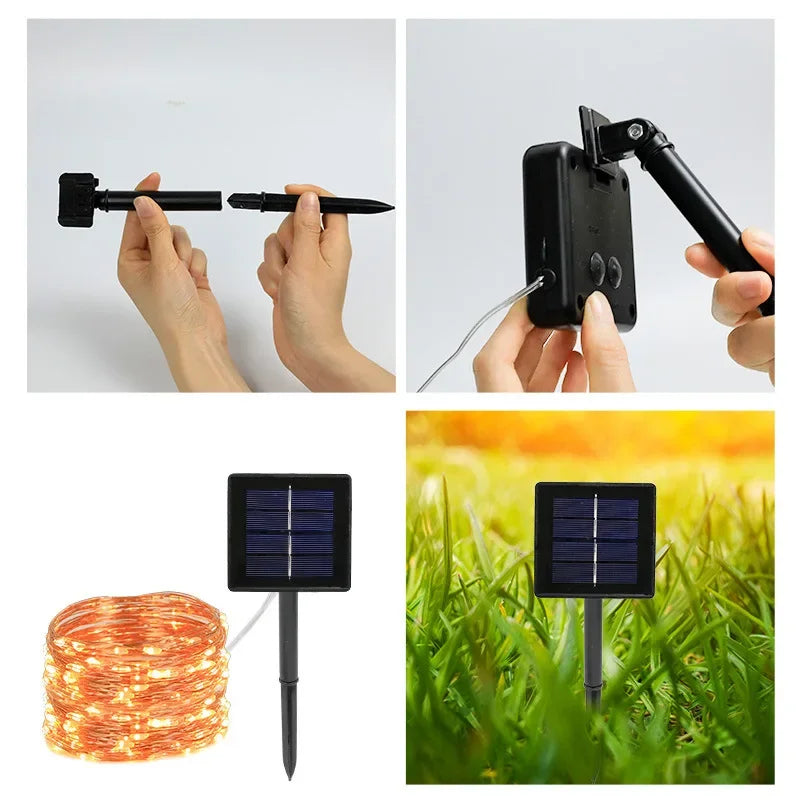 Luz solar led ao ar livre à prova dwaterproof água luzes de fadas corda natal dia das bruxas decoração festão jardim lâmpada led fontes festa