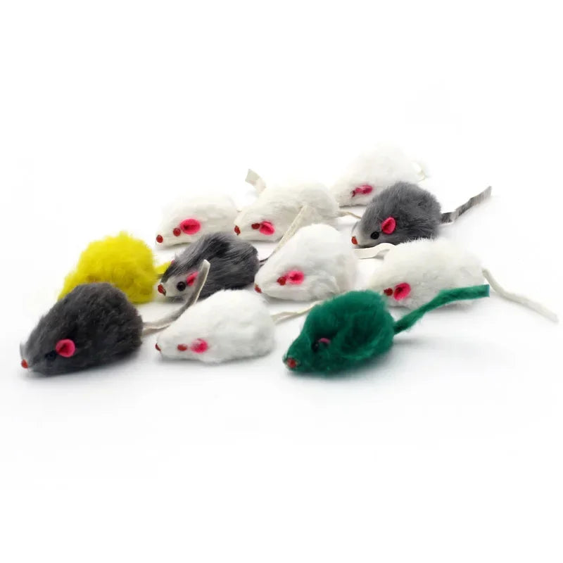 5 ou 10 Peças Brinquedos de Pelúcia para Gatos, Rato Falso de Pelo de Coelho, Rato de Pena Arco-Íris, Brinquedos Divertidos para Gatinhos de Interior, Novo