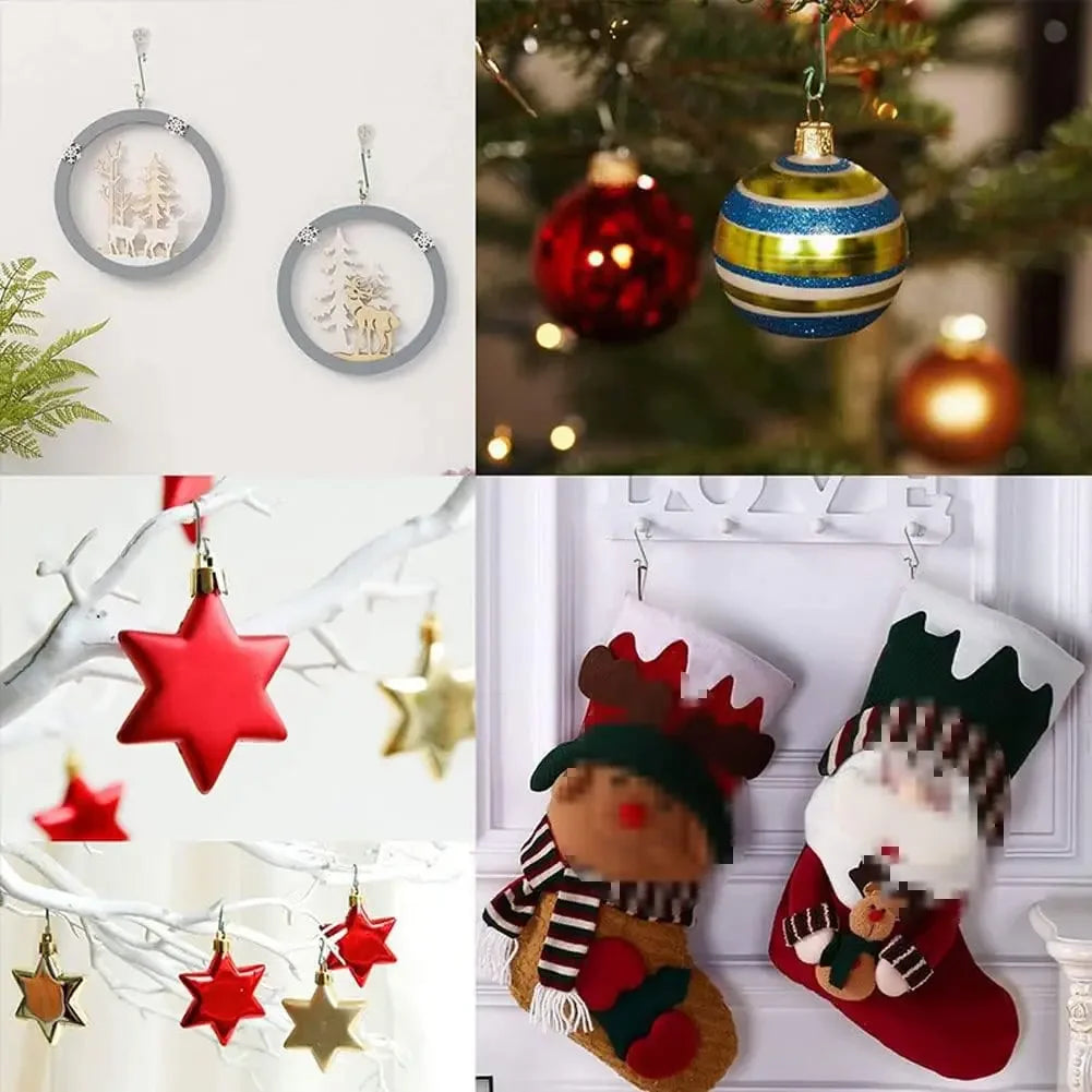 50/400 pçs mini gancho de natal de plástico em forma de s árvore de natal bola pingentes ornamento pendurado cabide diy navidad decoração de festa em casa