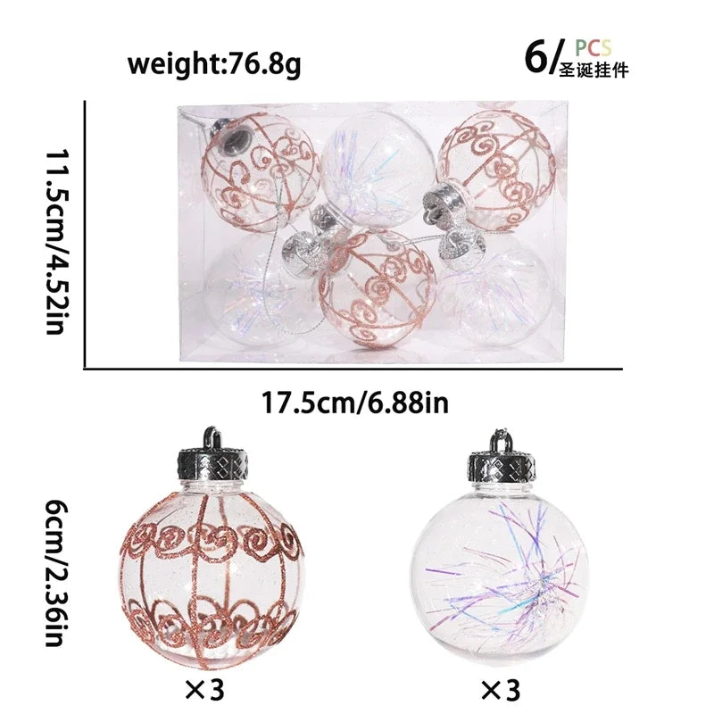 Decoração de Natal, Bola de Natal de 6 cm, Enfeite para Pendurar na Árvore de Natal, Ornamento para Decoração de Casa, Festa, Presente de Ano Novo, Acessório de Natal.