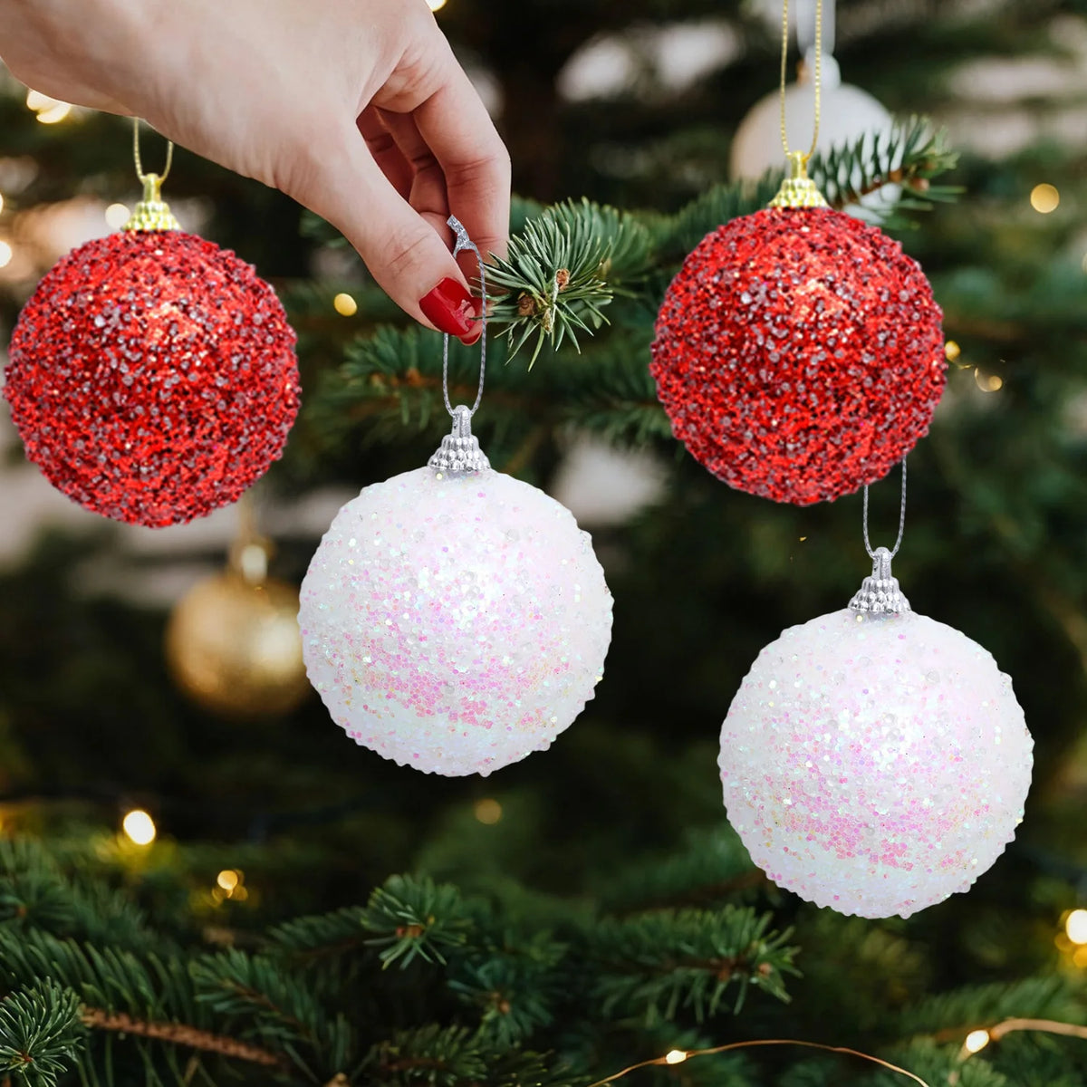 6/30 pçs glitter champanhe branco vermelho bolas de natal ornamentos espumante árvore de natal pendurado bola pingentes decoração de festa de ano novo