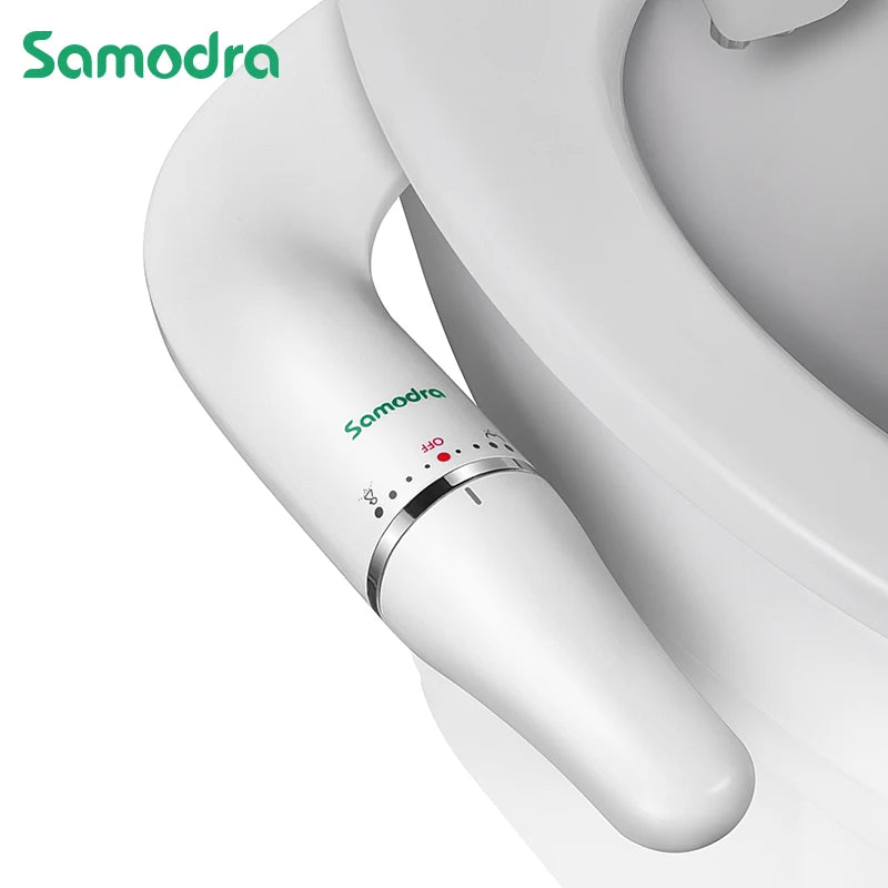 SAMODRA Bidé de vaso sanitário ultrafino, acessório de assento de vaso sanitário com entrada de latão, pressão de água ajustável, chuveiro higiênico de banheiro