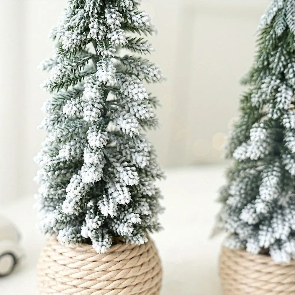 Mini árvore de natal artificial pequena neve pinho decorações da árvore de natal festa de ano novo ornamentos presentes decoração de mesa para casa