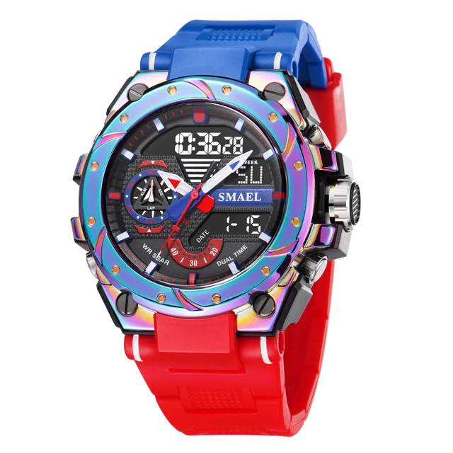 SMAEL Sport Quartz Watches LED DisplayShock Resistant 50M Waterproof Alarm Clock Analog Digitals 8060 For Men