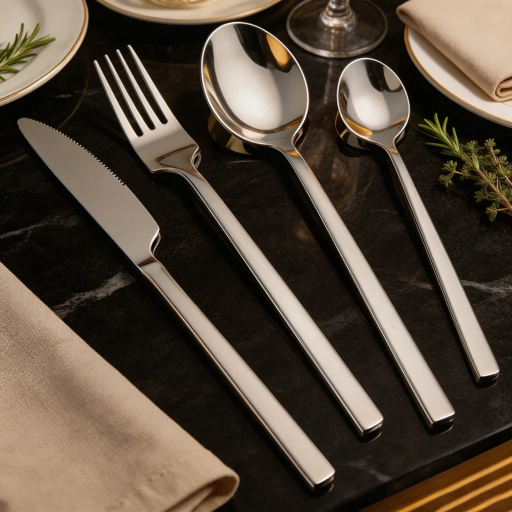 4pcs High-quality Mirror Dinnerware Set Silver Stainless Steel Tableware Set Reusable Knife Fork Spoon Dining Table Utensils Kasa & Pet