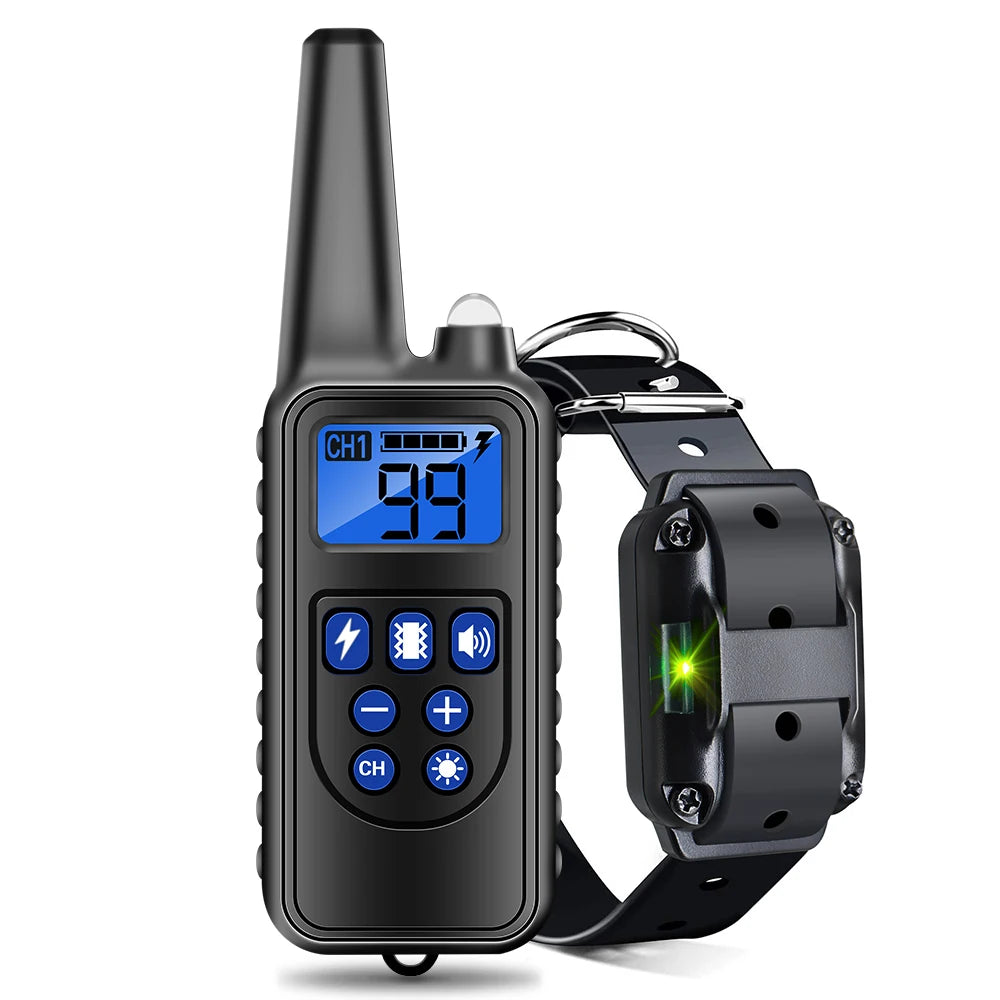 Coleira de Treinamento para Cães PUPOPAN 800m à Prova d'Água Recarregável com Controle Remoto e Display LCD para Todos os Tamanhos com Choque, Vibração e Som