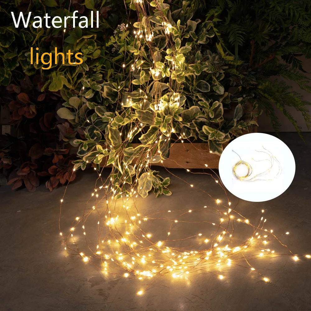 Luzes LED do ramo do Natal, ornamentos do jardim, guirlanda, lâmpadas da cachoeira, decoração exterior da casa, festa de casamento, 2m, 100Leds