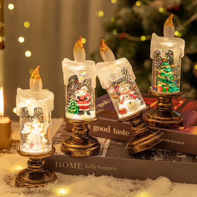 Decorações de natal lâmpada vento vela castiçal neve floco caixa música criativo presente natal arranjo cena