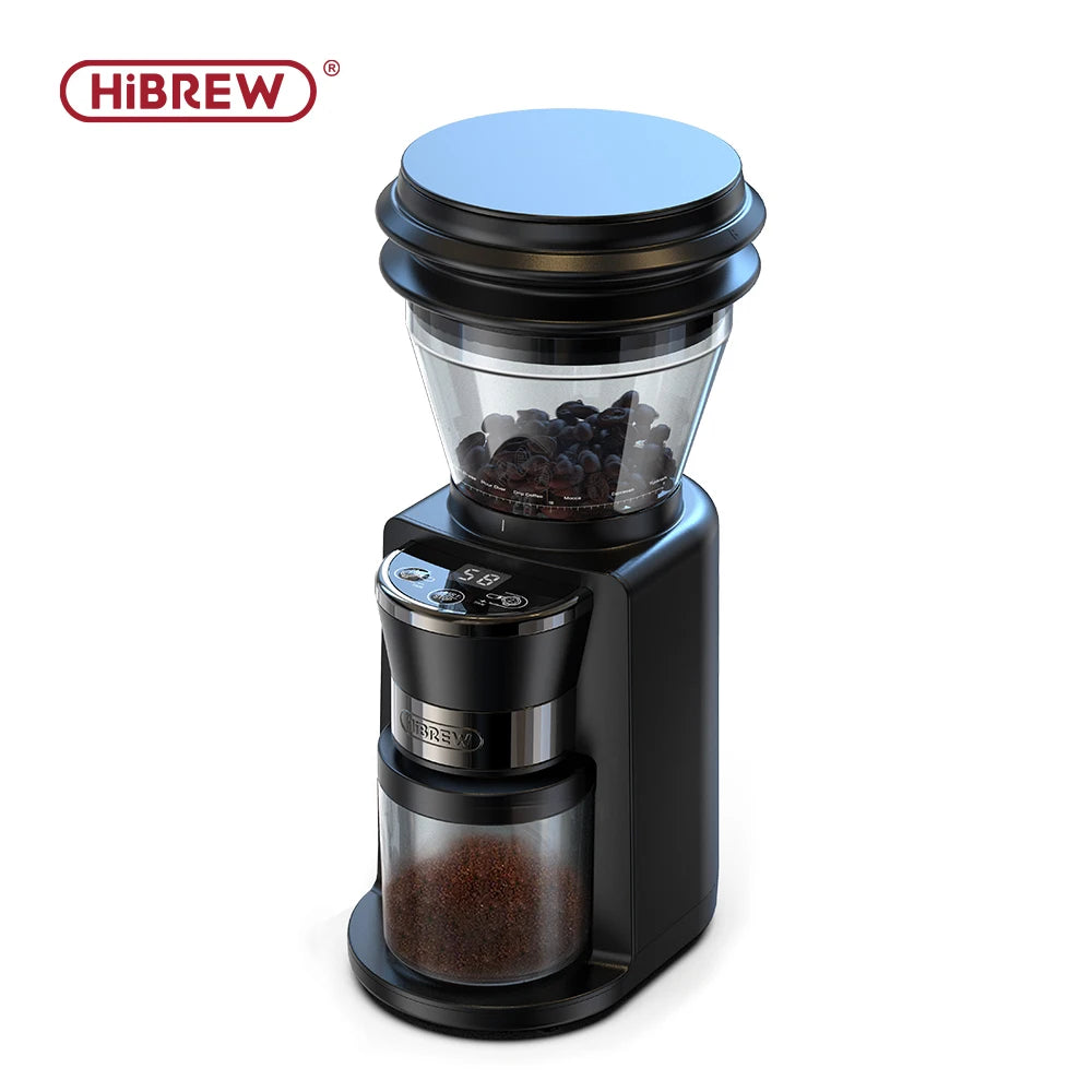 Hibrew moinho de rebarbas automático moedor de café elétrico com 34 engrenagens para café expresso americano despeje sobre armazenamento visual de feijão g3