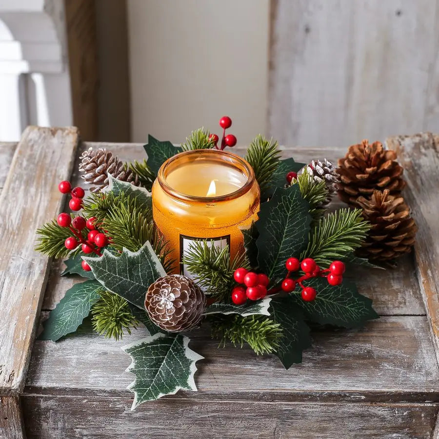 Natal vela grinalda mesa de jantar decorações clássico bagas vermelhas pinha peça central guirlanda multifuncional castiçal 2025